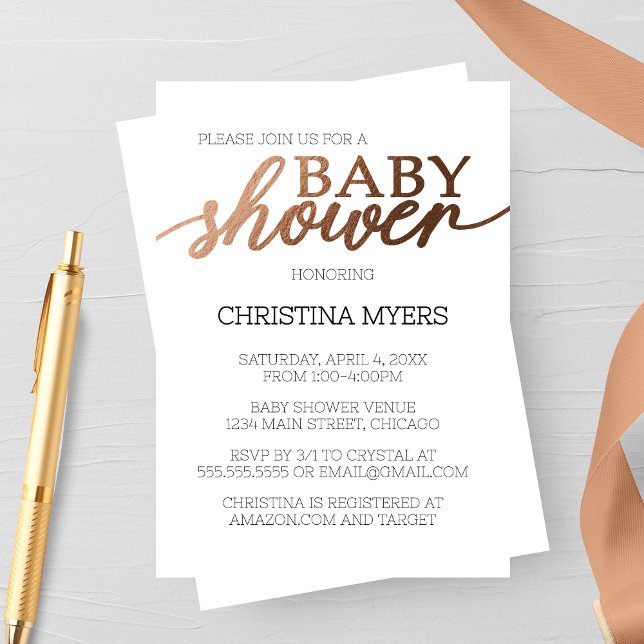 Minimalist Bronze Elegant Baby Shower Invitation (Creator Uploaded)