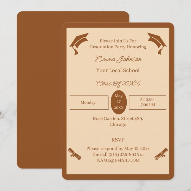 Minimalist Brown And Beige Custom Graduation Invitation (Front/Back)