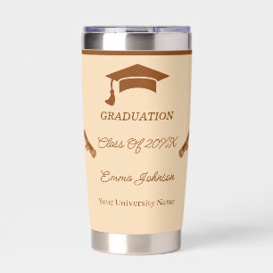Minimalist Brown And Beige Graduation Custom Insulated Tumbler