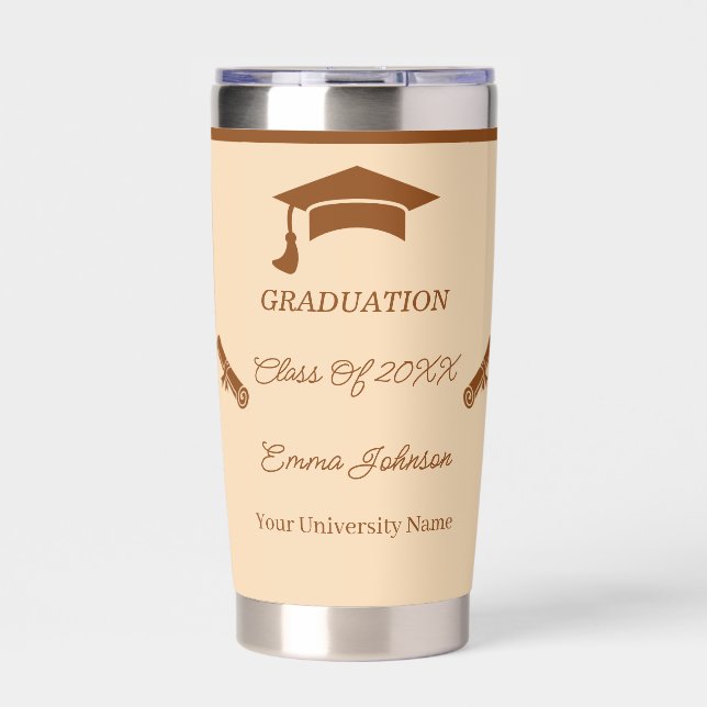 Minimalist Brown And Beige Graduation Custom Insulated Tumbler (Front)