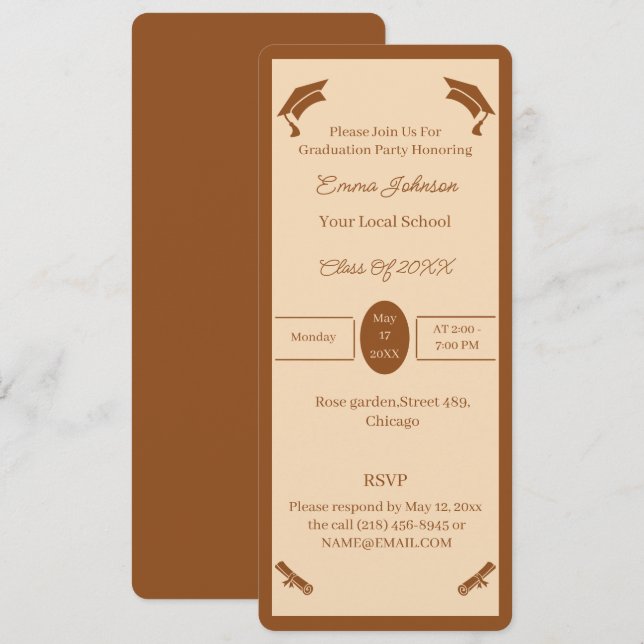 Minimalist Brown And Beige Personalized Graduation Invitation (Front/Back)
