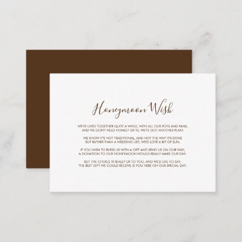 Minimalist Brown and White Honeymoon Wish  Enclosure Card