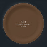 Minimalist Brown and White Wedding Paper Plate<br><div class="desc">This minimalist brown and white wedding paper plate is perfect for a simple wedding reception. The design features a beautiful black font in a brown background to embellish your event.</div>