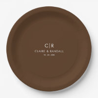 Minimalist Brown and White Wedding Paper Plate