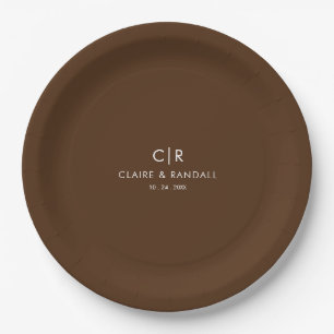 Minimalist Brown and White Wedding Paper Plate