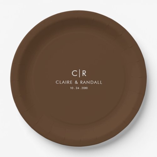 Minimalist Brown and White Wedding Paper Plate