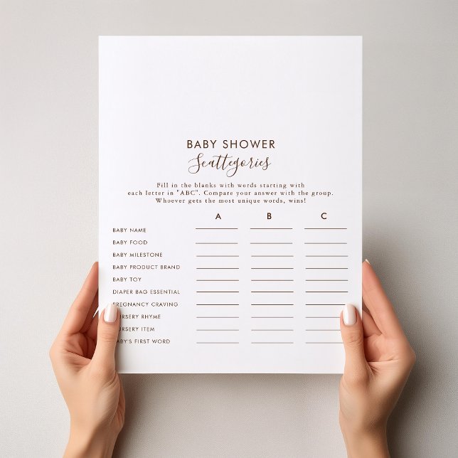 Minimalist Brown Baby Shower Scattegories Game  (Creator Uploaded)