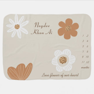 Minimalist Brown Beige Flowers, Milestone Baby Blanket
