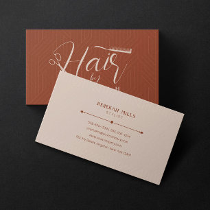 Minimalist Brown Biege Pattern Hairstylist Salon Business Card