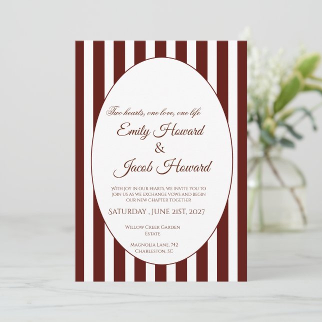 Minimalist Brown Border Wedding Invitation (Standing Front)