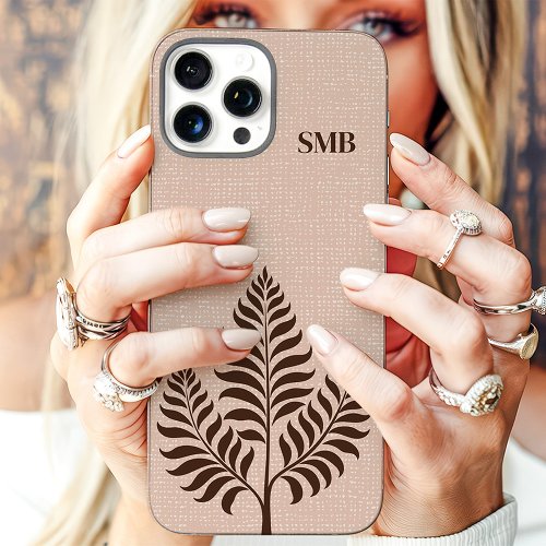 Minimalist Brown Botanical Monogram Iphone 16 Pro Max Case