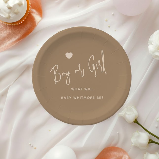 Minimalist Brown Boy or Girl Gender Reveal Paper Plates (Creator Uploaded)