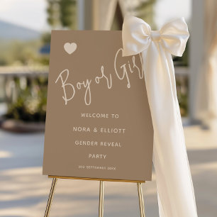 Minimalist Brown Boy or Girl Gender Reveal Welcome Foam Board