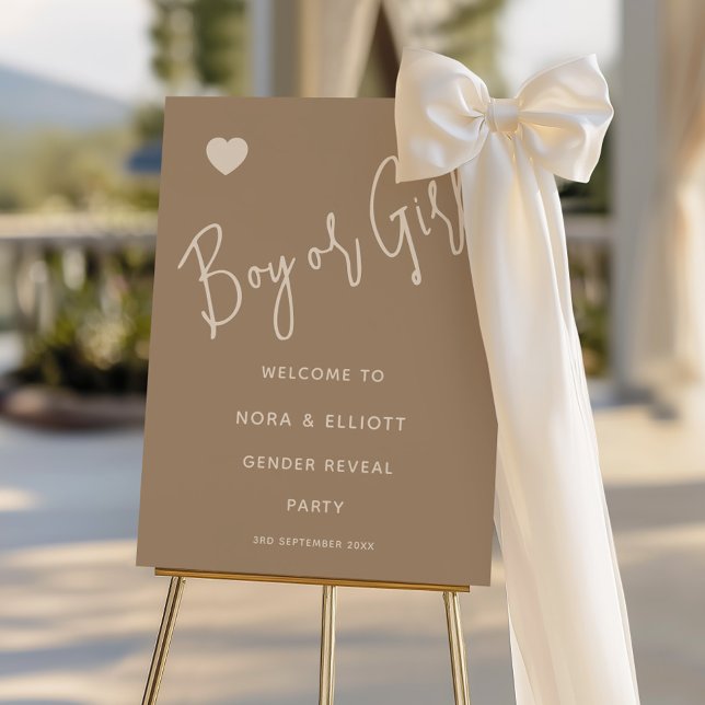 Minimalist Brown Boy or Girl Gender Reveal Welcome Foam Board (Creator Uploaded)