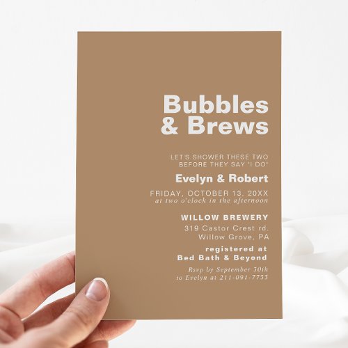 Minimalist Brown Bubbles  Brews Bridal shower   Invitation