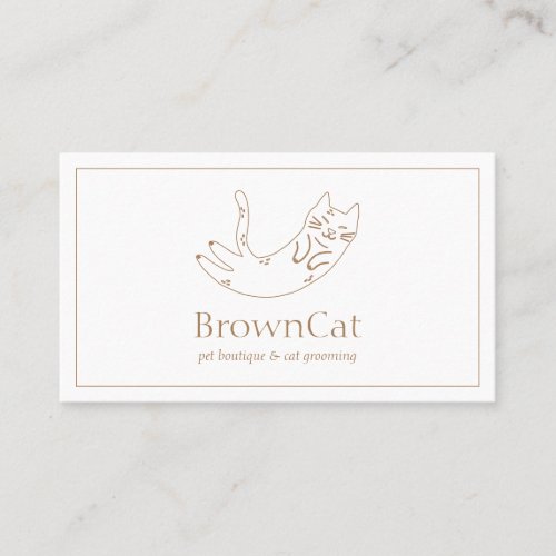 Minimalist Brown Cat Drawing Design for Pet Sitter Business Card