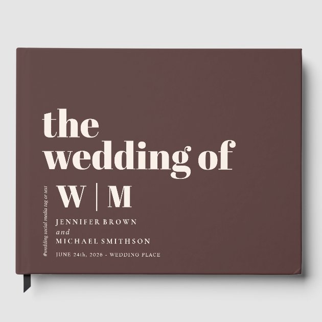 Minimalist Brown Chocolate Ivory Wedding Guest Book