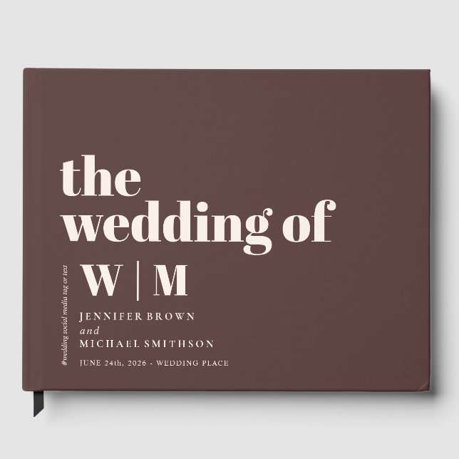 Minimalist Brown Chocolate Ivory Wedding Guest Book (Front)