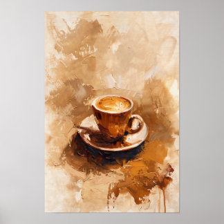 Minimalist  Brown Coffee Cup Oil Painting Poster