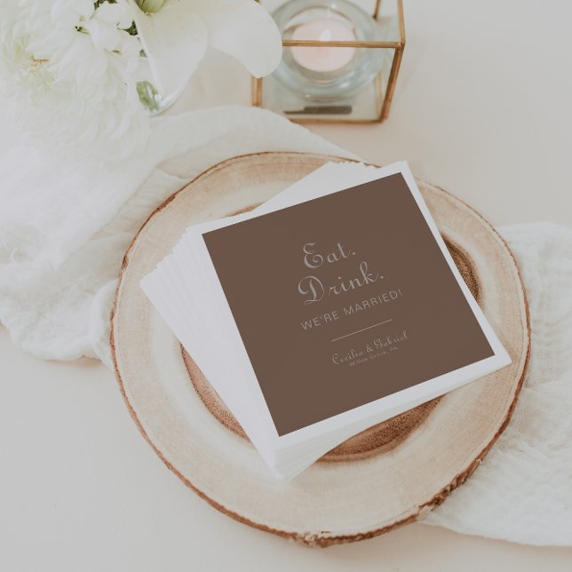 Minimalist Brown Eat Drink We're Married Wedding   Napkins (Creator Uploaded)