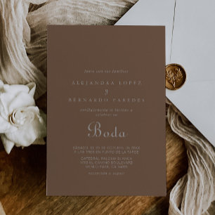 Minimalist Brown Evening Boho Boda Wedding  Invitation