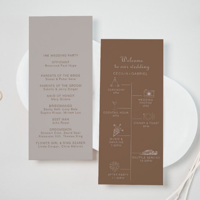 Minimalist Brown Evening Boho Timeline Wedding  Program (Creator Uploaded)