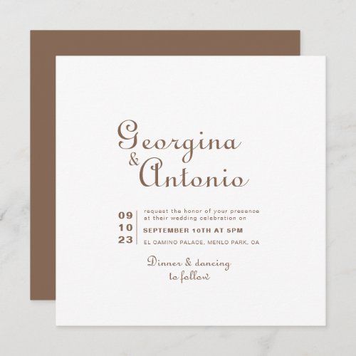 Minimalist Brown Evening Front and Back Wedding   Invitation