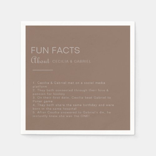 Minimalist Brown Evening Trivia Fun Facts Wedding  Napkins