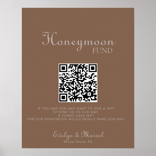 Minimalist Brown Evening Wedding Honeymoon Fund   Poster