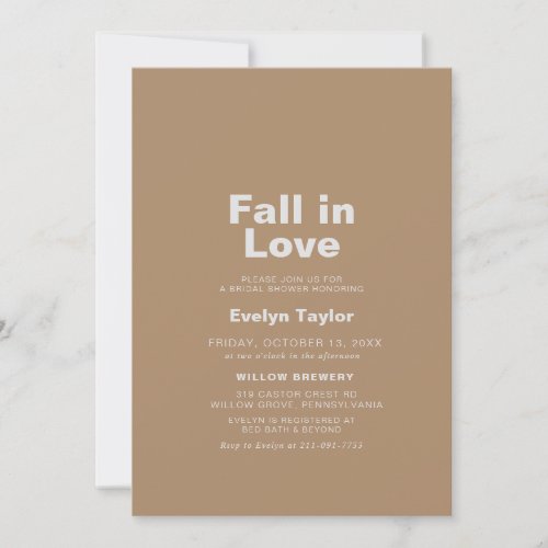 Minimalist Brown Fall in Love Bridal shower   Invitation