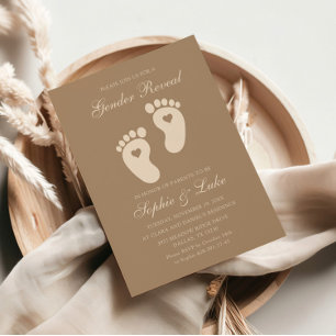 Minimalist Brown Footprints Gender Reveal Party Invitation