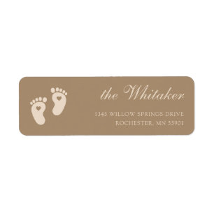 Minimalist Brown Footprints Gender Reveal Party Label