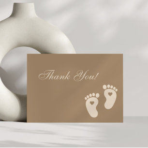 Minimalist Brown Footprints Gender Reveal Party Letterpress Thank You Card