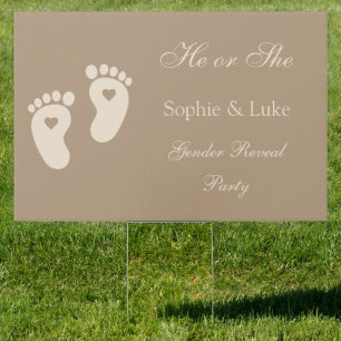 Minimalist Brown Footprints Gender Reveal Party Sign