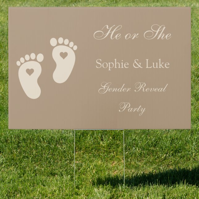 Minimalist Brown Footprints Gender Reveal Party Sign (Insitu)