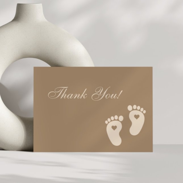 Minimalist Brown Footprints Gender Reveal Party Thank You Card (Creator Uploaded)