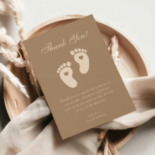 Minimalist Brown Footprints Gender Reveal Party Thank You Card