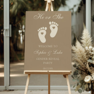 Minimalist Brown Footprints Gender Reveal Welcome Foam Board