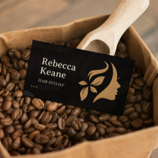 Minimalist Brown Gold Hair Stylist Modern Business Card