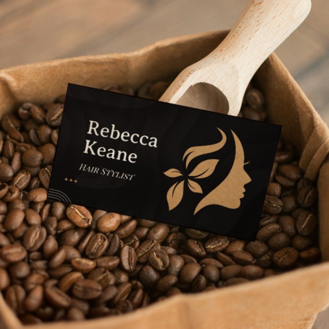 Minimalist Brown Gold Hair Stylist Modern Business Card (Creator Uploaded)