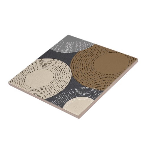 Minimalist Brown Grey Circles Ceramic Tile