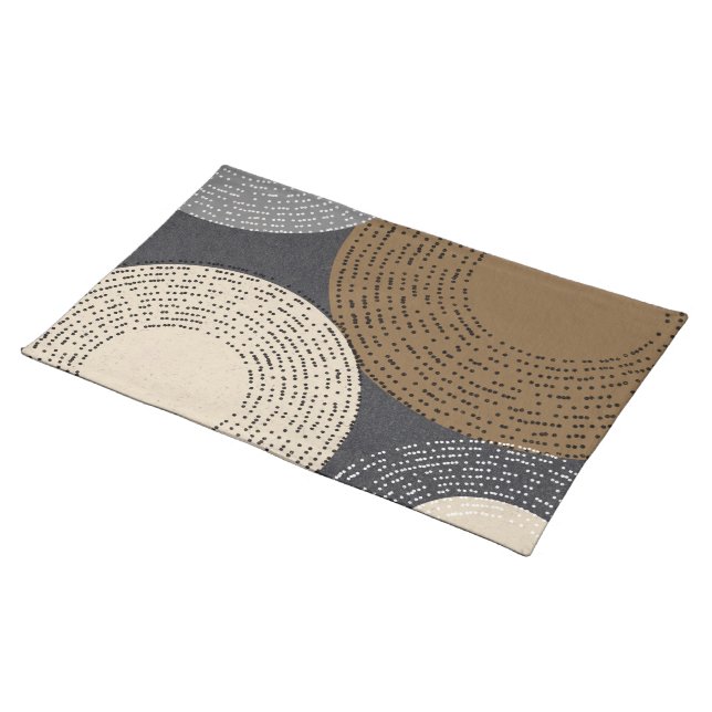 Minimalist Brown Grey Circles Cloth Placemat (On Table)