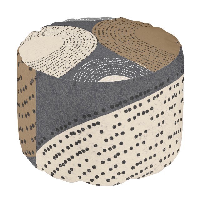 Minimalist Brown Grey Circles Pouf (Angled Back)