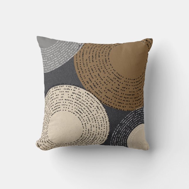 Minimalist Brown Grey Circles Throw Pillow (Front)