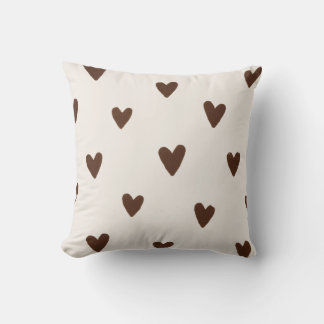 Minimalist Brown Hearts Pattern| Aesthetic dorm  Throw Pillow