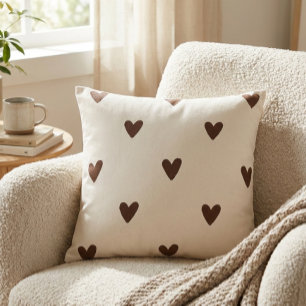 Minimalist Brown Hearts Pattern  Aesthetic dorm  Throw Pillow
