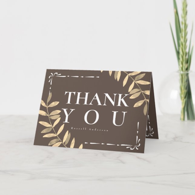 Minimalist Brown Letterpress Thank You Card (Front)