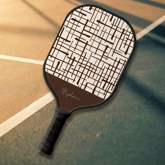 Minimalist Brown Linework Personalized Carbon Fiber Pickleball Paddle (Creator Uploaded)