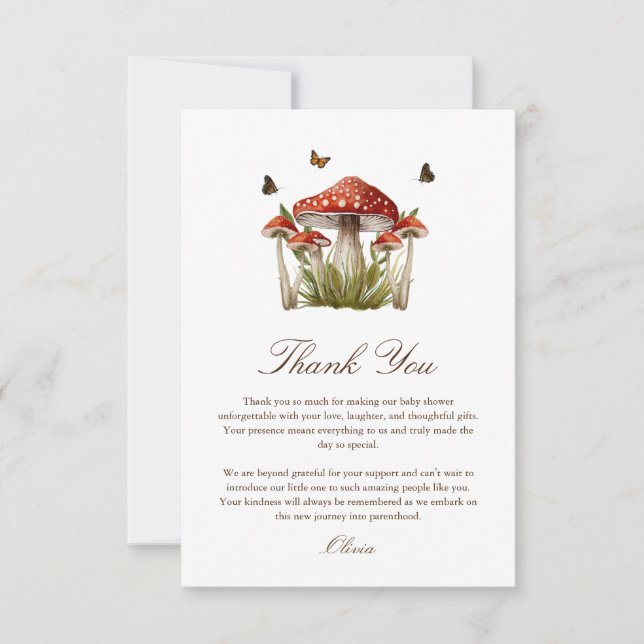 Minimalist Brown Maroon Mushroom Theme Baby Shower Thank You Card (Front)