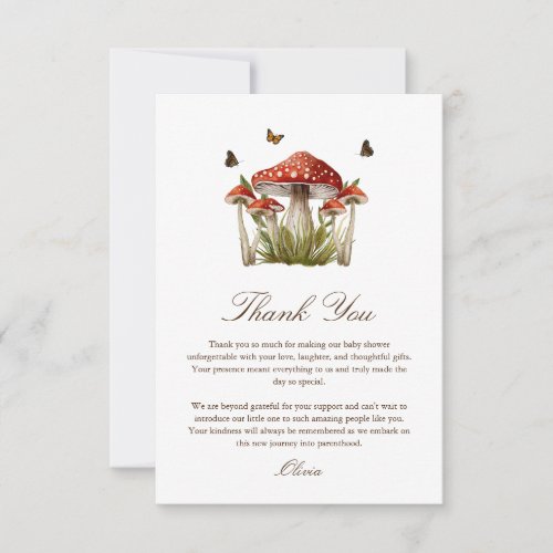 Minimalist Brown Maroon Mushroom Theme Baby Shower Thank You Card